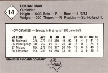1989 Grand Slam Midland Angels #14 Mark Doran Back