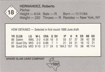 1989 Grand Slam Midland Angels #18 Roberto Hernandez Back
