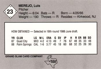 1989 Grand Slam Midland Angels #23 Luis Merejo Back
