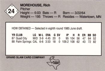 1989 Grand Slam Midland Angels #24 Rich Morehouse Back