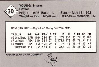 1989 Grand Slam Midland Angels #30 Shane Young Back