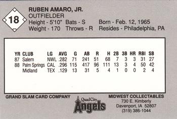 1989 Grand Slam Quad City Angels #18 Ruben Amaro Jr. Back