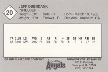 1989 Grand Slam Quad City Angels #20 Jeff Oberdank Back