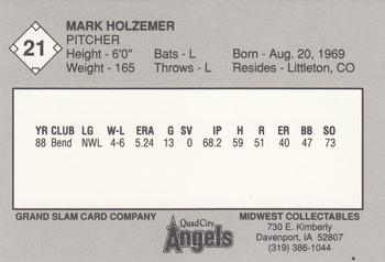 1989 Grand Slam Quad City Angels #21 Mark Holzemer Back