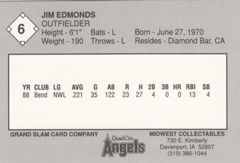 1989 Grand Slam Quad City Angels #6 Jim Edmonds Back
