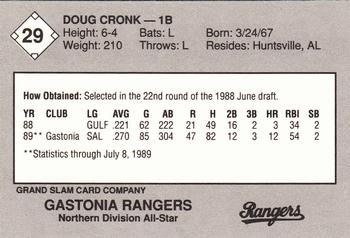 1989 Grand Slam South Atlantic League All-Stars #29 Doug Cronk Back