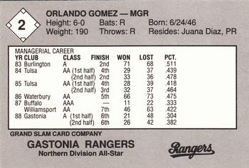 1989 Grand Slam South Atlantic League All-Stars #2 Orlando Gomez Back