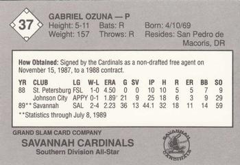 1989 Grand Slam South Atlantic League All-Stars #37 Gabriel Ozuna Back