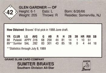 1989 Grand Slam South Atlantic League All-Stars #42 Glen Gardner Back