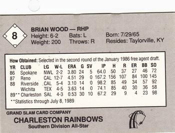 1989 Grand Slam South Atlantic League All-Stars #8 Brian Wood Back