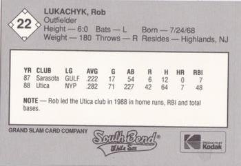 1989 Grand Slam South Bend White Sox #22 Rob Lukachyk Back