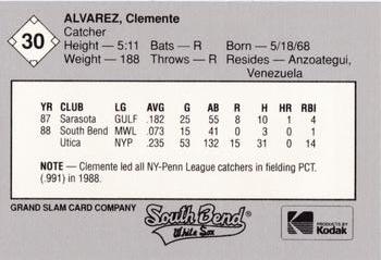 1989 Grand Slam South Bend White Sox #30 Clemente Alvarez Back