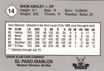 1989 Grand Slam Texas League All-Stars #14 Shon Ashley Back