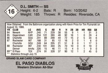 1989 Grand Slam Texas League All-Stars #16 D.L. Smith Back