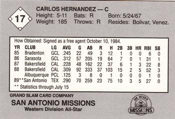 1989 Grand Slam Texas League All-Stars #17 Carlos Hernandez Back