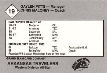 1989 Grand Slam Texas League All-Stars #19 Gaylen Pitts / Chris Maloney Back