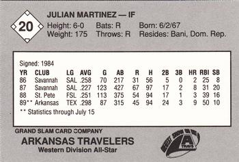 1989 Grand Slam Texas League All-Stars #20 Julian Martinez Back