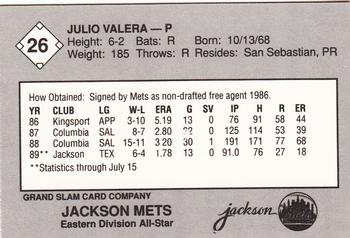 1989 Grand Slam Texas League All-Stars #26 Julio Valera Back