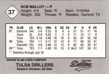 1989 Grand Slam Texas League All-Stars #37 Bob Malloy Back