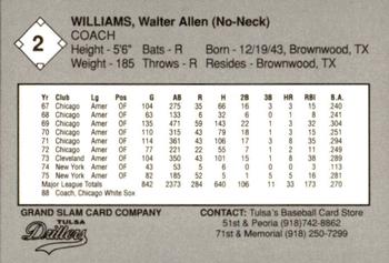 1989 Grand Slam Tulsa Drillers #2 Walt Williams Back