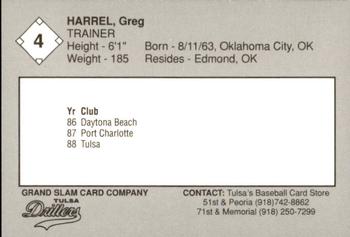 1989 Grand Slam Tulsa Drillers #4 Greg Harrel Back