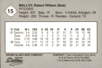 1989 Grand Slam Tulsa Drillers #15 Bob Malloy Back