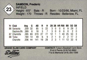1989 Grand Slam Tulsa Drillers #23 Fred Samson Back
