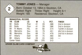 1989 Grand Slam Wausau Timbers #2 Tommy Jones Back