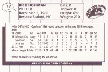 1990 Grand Slam Arkansas Travelers #17 Rich Hoffman Back