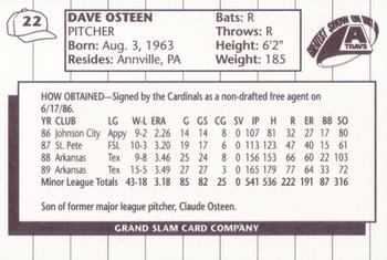 1990 Grand Slam Arkansas Travelers #22 Dave Osteen Back