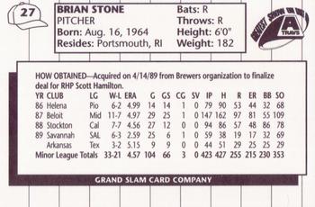 1990 Grand Slam Arkansas Travelers #27 Brian Stone Back