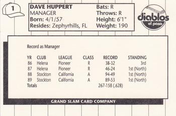 1990 Grand Slam El Paso Diablos #1 Dave Huppert Back