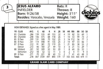 1990 Grand Slam El Paso Diablos #3 Jesus Alfaro Back