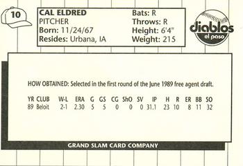 1990 Grand Slam El Paso Diablos #10 Cal Eldred Back
