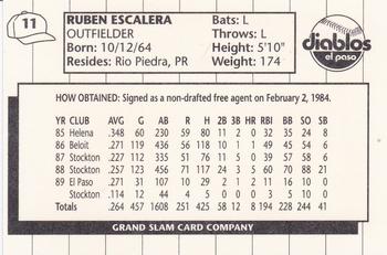 1990 Grand Slam El Paso Diablos #11 Ruben Escalera Back