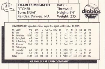 1990 Grand Slam El Paso Diablos #21 Charles McGrath Back