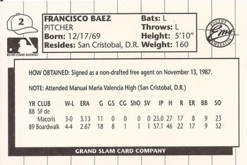 1990 Grand Slam Eugene Emeralds #2 Francisco Baez Back