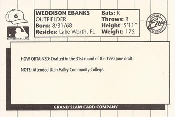 1990 Grand Slam Eugene Emeralds #6 Weddison Ebanks Back