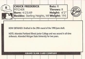 1990 Grand Slam Eugene Emeralds #8 Chuck Frederick Back