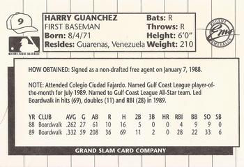 1990 Grand Slam Eugene Emeralds #9 Harry Guanchez Back