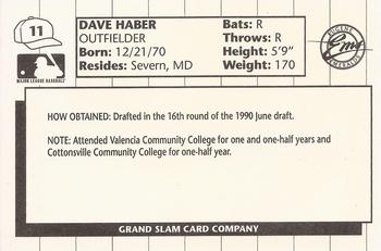 1990 Grand Slam Eugene Emeralds #11 Dave Haber Back