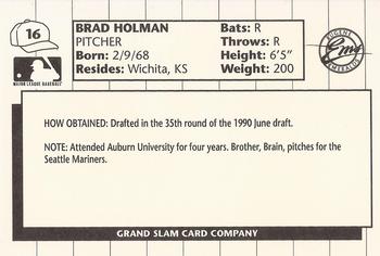 1990 Grand Slam Eugene Emeralds #16 Brad Holman Back