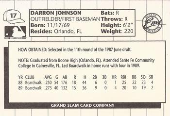 1990 Grand Slam Eugene Emeralds #17 Darron Johnson Back