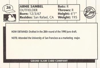 1990 Grand Slam Eugene Emeralds #26 Arnie Sambel Back