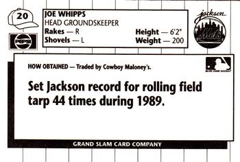 1990 Grand Slam Jackson Mets #20 Joe Whipps Back