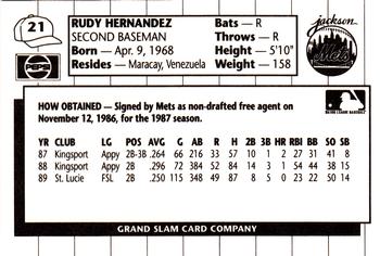 1990 Grand Slam Jackson Mets #21 Rudy Hernandez Back