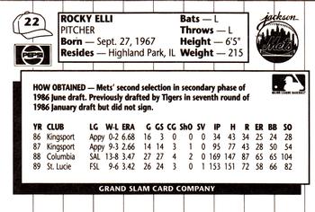 1990 Grand Slam Jackson Mets #22 Rocky Elli Back
