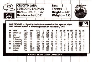 1990 Grand Slam Jackson Mets #25 Crucito Lara Back