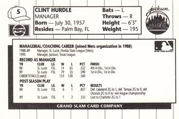 1990 Grand Slam Jackson Mets #5 Clint Hurdle Back