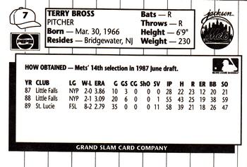 1990 Grand Slam Jackson Mets #7 Terry Bross Back